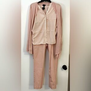 Worthington outfit:
Dusty rose capri slacks, striped blouse & cardigan sweater